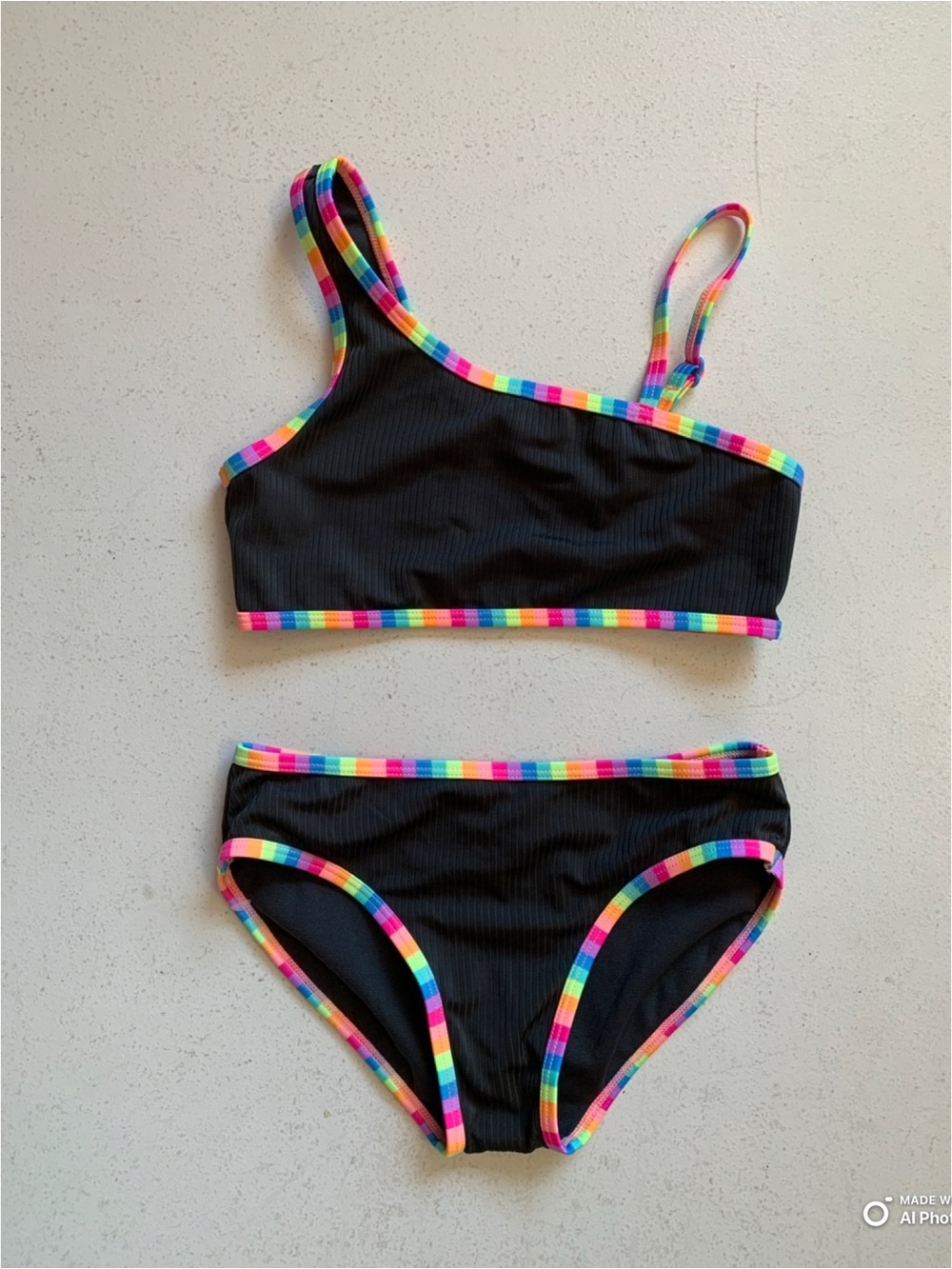 Cat & Jack Girls 2-Piece Bikini Set Swimsuit in Black Rainbow Size Small NWOT